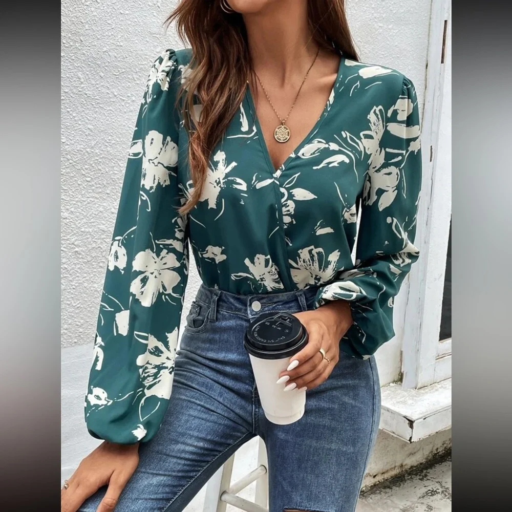 Teal bodysuit blouse - Picture 1 of 3